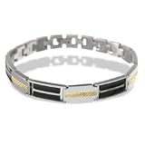 Mens 10K Gold and Stainless Steel Bracelet with Onyx Links MENS DIA BRACELETS