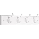Liberty 129847 18-Inch Coat and Hat Rail/Rack with 4 Heavy Duty Hooks, White and White