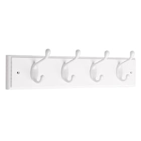 Liberty Hardware 129847 18-Inch Coat and Hat Rail with 4 Heavy Duty Hooks, White and White