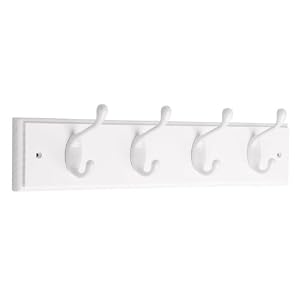 Liberty Hardware 129847 18-Inch Coat and Hat Rail with 4 Heavy Duty Hooks, White and White