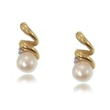 14KT Yellow Gold Twisted Earrings w Pearls & Diamonds