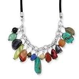 .925 Silver & Multi-Stone Beads on Leather Cord- 16 IN