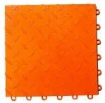 Garage Floor Tiles - 12" x 12" Orange Diamond Plate Set of 30 - 6 Tab Interlocking Tiles - Durable PVC