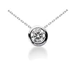 .34CT Round Bezel Solitaire Diamond Pendant 14K White Gold