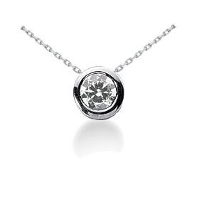 .34CT Round Bezel Solitaire Diamond Pendant 14K White Gold