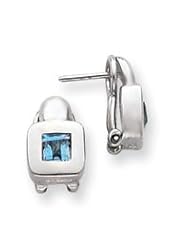 Sterling Silver Blue Topaz Square Earrings QE2865"