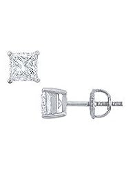Platinum : Princess Cut Diamond Stud Earrings â€" 1.50 CT. TW.