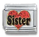 Clearly Charming Sister in Red Heart Italian Charm 18k Gold and Glitter Enamel Love Theme by Casa D'Oro