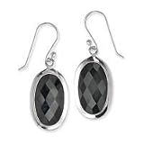 .925 Silver & Faceted Onyx Oval Dangle Earrings