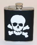 Review   / Executive Modern Genuine Black Leather Skull & Bones 6oz Stainless Steel Flask