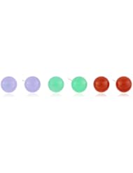 Sterling Silver 8mm Red, Lavender and Green Jadeite Stud Earrings Set