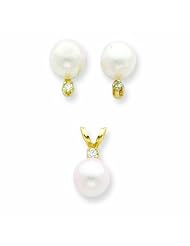 0.1 Carat 14K Gold 6-6.5mm Salt Water Cultured Pearl & Dia. Earrings/Pendant Set