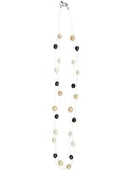 15" Cultured White, Cream & Black Fresh Water Pearl, Double Strand Invisible Necklace, Sterling Silver Spring lock, 3/16 inch wide