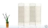 4 PANEL XL 1.8 m WHITE WICKER SCREEN/ROOM DIVIDER