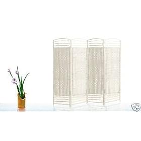 4 PANEL XL 1.8 m WHITE WICKER SCREEN/ROOM DIVIDER