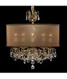 IMAGE OF American Brass and Crystal CH6512-AS-GT-12G-PI-DC Llydia 5 Light Single Tier Chandelier in Polished Brass with Black Inlay with Golden Teak Strass Pendalogue crystal