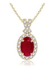 0.72 ct Oval Ruby and Diamond Vintage Pendant Necklace