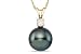 9-10mm Black Tahitian Pearl and 1/10 Carat Diamond 14K Yellow Gold Pendant w/Chain