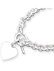 Sterling Silver Engraveable Heart Disc on Fancy Link Toggle Bracelet - 8.75 Inch