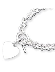 Sterling Silver Engraveable Heart Disc on Fancy Link Toggle Bracelet - 7.75 Inch