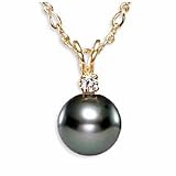 14k Gold, Tahitian Pearl and Diamond Pendant with Chain