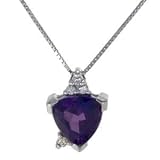 14k White Gold, Triangle Amethyst & Diamond Pendant Necklace with 18 Chain (...
