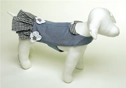 Dog Dress in Denim with Gingham Checks Size Small
