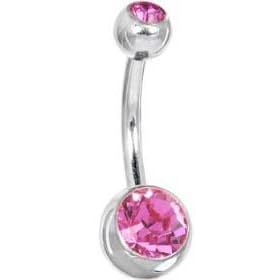 Double Pink Swarovski Gem Belly Button Ring Navel Piercing Bar Body Jewelry