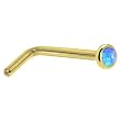 Solid 14KT Yellow Gold 2mm Blue Synthetic Opal L-Shaped Nose Ring - 18 Gauge