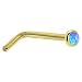 Solid 14KT Yellow Gold 2mm Blue Synthetic Opal L-Shaped Nose Ring - 18 Gauge