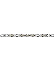 Stainless Steel & 10Kt Yellow Panther Link Bracelet by US Gems