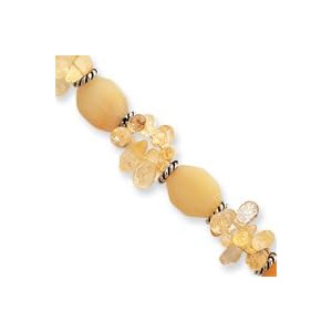 Sterling Silver 8.75 Inch Agate and Citrine Bracelet - Lobster Claw by