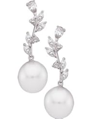 CleverEves 18K Palladium White Gold Pair 1 3 8 Cttw 12.00 mm Round South Sea Cultured Pearl & Diamond earrings