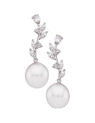 18K Palladium White Gold Pair Round South Sea Cutlured Pearl & Diamond Earrings Diamond quality VS (VS2 clarity G-I color)