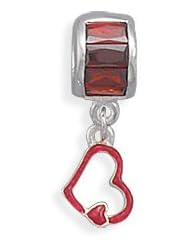 Sterling Silver Red CZ and Heart Charm Bead