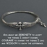 Womens Jewelry - Silver Serenity Prayer Bracelet with Dangle Cross and Angel Wings