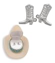Western Crystal BOOTS w/ SPURS EARRINGS in Cream Cowboy Hat Gift Box!