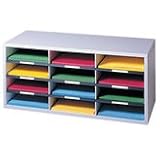 Particle Board Literature Sorter, 12 Sections, 29 x 11-7/8 x 12-15/16, Dove Gray
