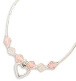 6 Liquid Silver/Clear & Pink Crystal/Open Heart Children's Bracelet