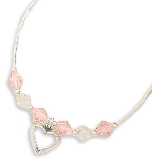 Childrens Toyshop  Jewelry : 6" Liquid Silver/Clear & Pink Crystal/Open Heart Children's Bracelet