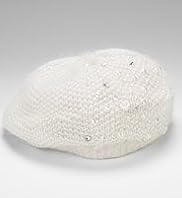 Floral & Bead Chunky Knit Beret Hat with Angora