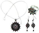 Hand Made Jewellery Earring And Pendant Sets Sterling Silver With Garnet Gemstones 61 Grams