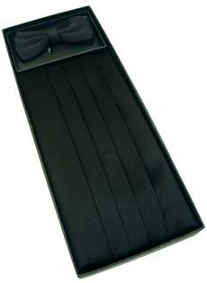 Black Satin Silk Cummerbund & Bow Tie by KJ Beckett