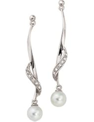 Pair 14K White Gold Freshwater Cultured Pearl And Diamond Earring