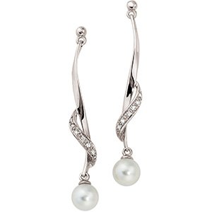 Click to buy 14K White Gold Freshwater Pearl and Diamond Earrings by Cleversilver from Amazon!