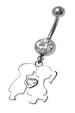 Stainless Steel Dangle Belly Ring with Clear CZ - Sweet Kiss - Sold Individually