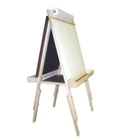 Image of Beka Adjustable Double Sided Easel and Combo #3, Magnetic and Chalkboard Surfaces, Top Paper Holder, Natural Wood Trays