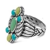 Sterling Silver, Kingman Turquoise and Calcite Cluster Ring