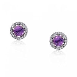 Amethyst & Diamond Circle of Love Earrings in Yellow Gold