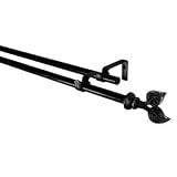 BCL Product Sourcing 58DLF48B Leaf Double Curtain Rod- Black Finish- 48-inch to 86-inch- 0.62-inch Diameter Pole